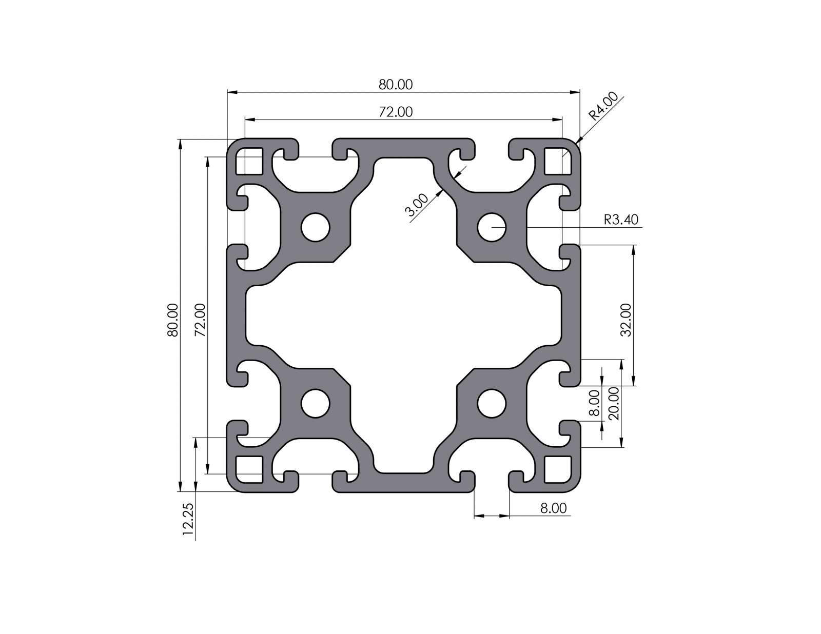 Aluminium profile 80x80 light groove 8 I-type